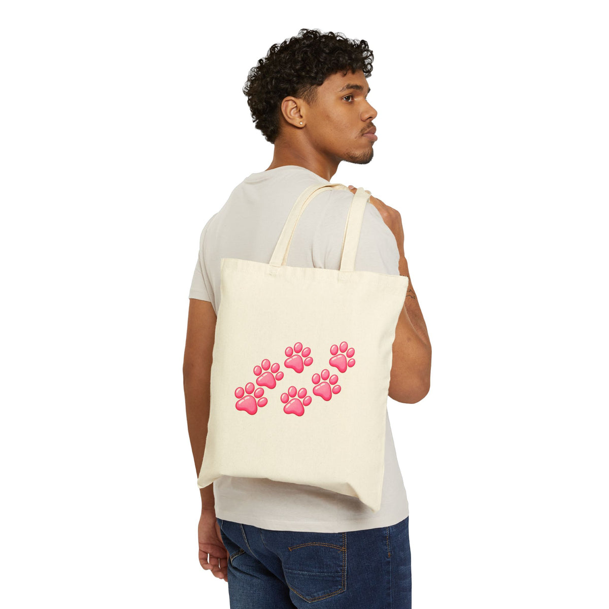 Pink Paw Print Tote bag - Cotton Canvas